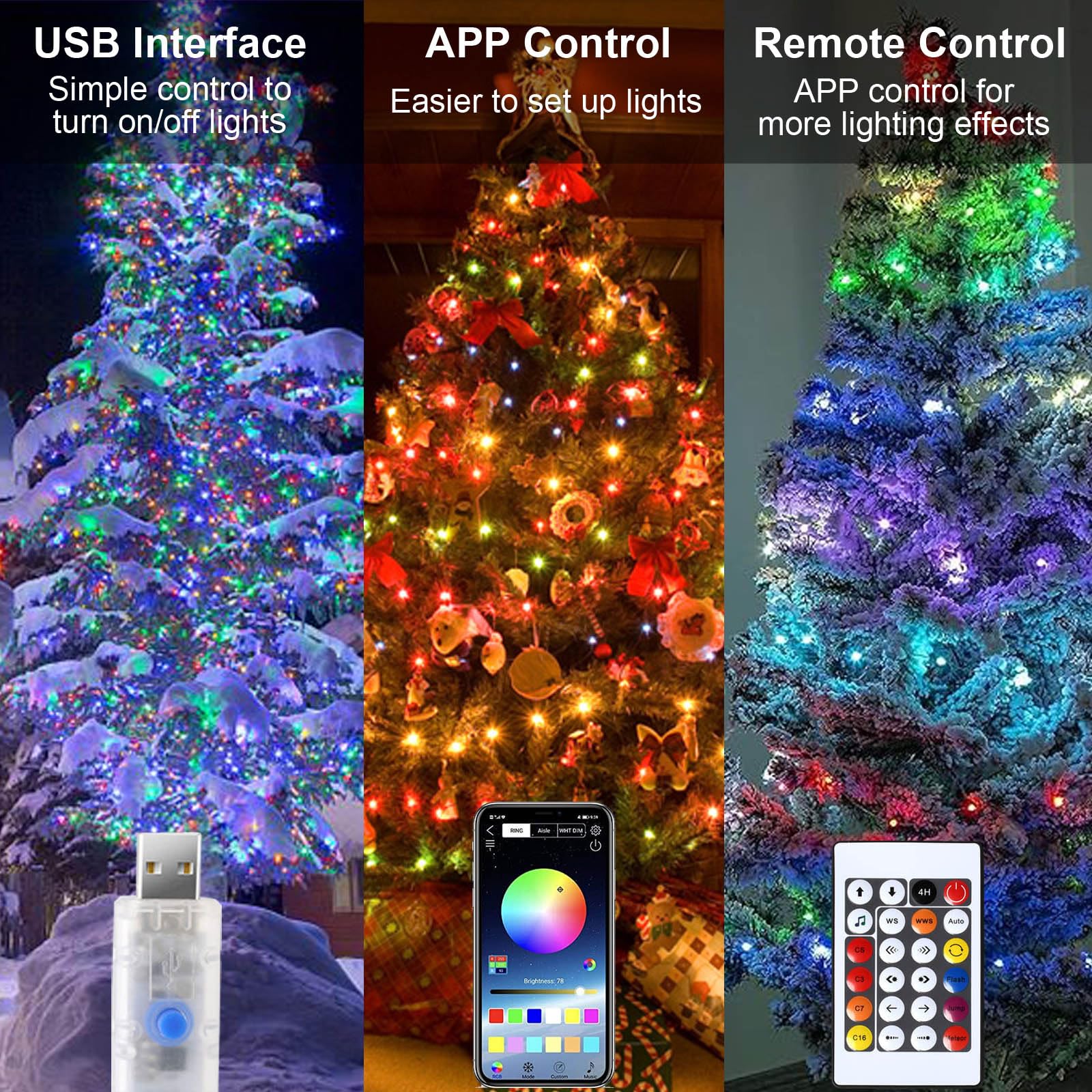 USB 15M Fairy String Lights,150LEDs Outdoor Rope Lights with Remote/APP Control Christmas Lights indoor Copper Wire Fairy Lights with Waterproof Timer Dimmable for Bedroom,Party,Festival Decor - Image 3