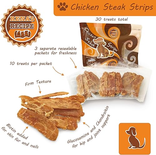 Miniatura 5 de Tiras de carne de pollo (30 unidades) Glucosamina y condroitina y biotina añadidas para caderas y articulaciones, uñas y piel