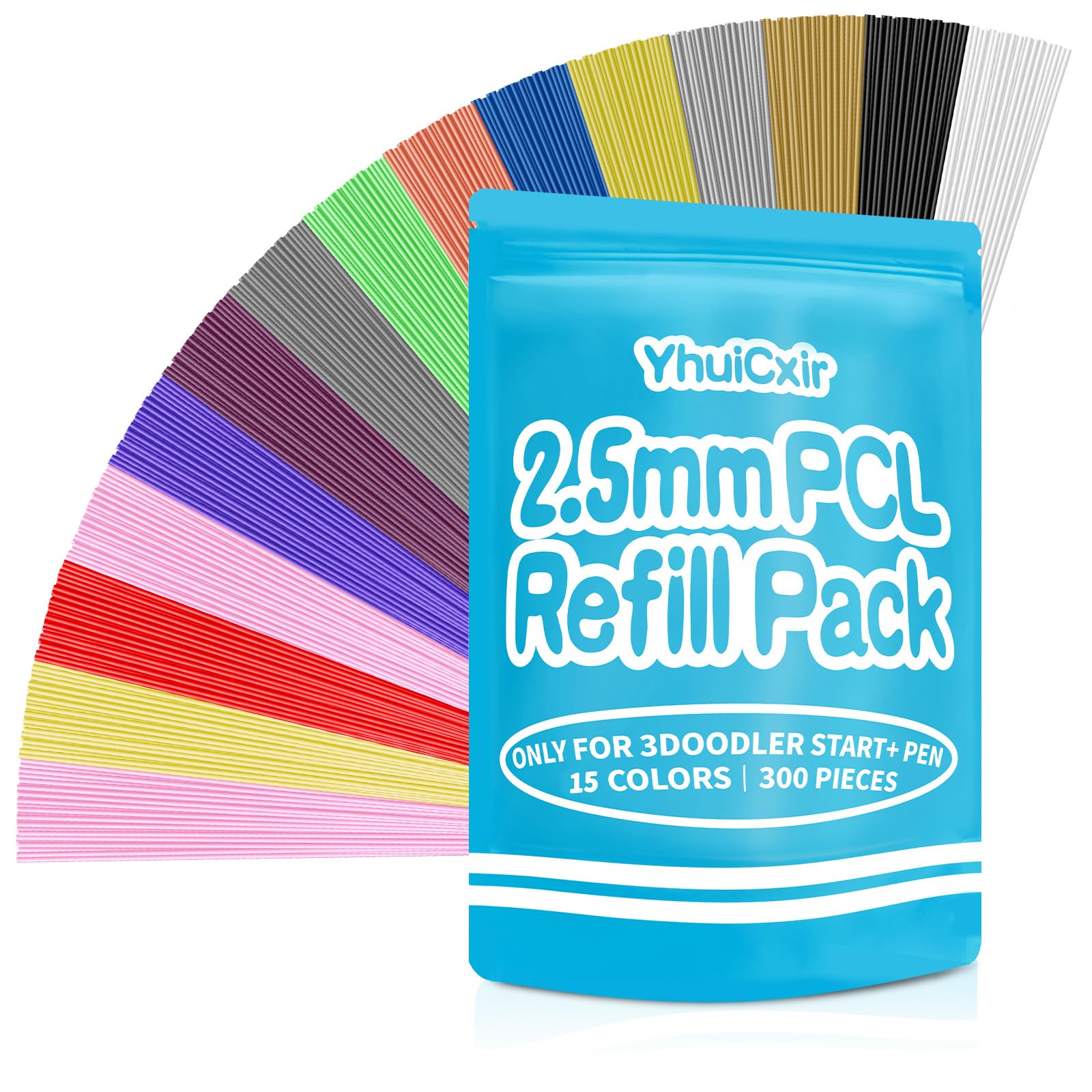 Pack of 300 3D Pen Filaments for 3Doodler Start+ 15 Colours 2.5 mm PCL Refill Packs Low Temperature 3D Pencil Refills Not Compatible with Other 3D Printing Pens-picture-23