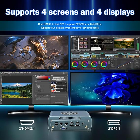 Mini PC Barebone, Ryzen 7 8845HS Mini Computer, Dual 2.5G LAN 2xDDR5 2xNVMe Firewall PC Gaming Computer 4x8K Wi-Fi6