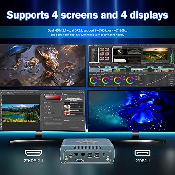 Mini PC Barebone, Ryzen 7 8845HS Mini Computer, Dual 2.5G LAN 2xDDR5 2xNVMe Firewall PC Gaming Computer 4x8K Wi-Fi6