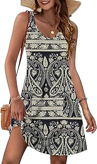 MOLERANI Women's Summer Dress, Sleeveless V-Neck Beach Dress, Knee-Length Casual Dresses, Casual Midi Dress with Pockets, S-2XL
