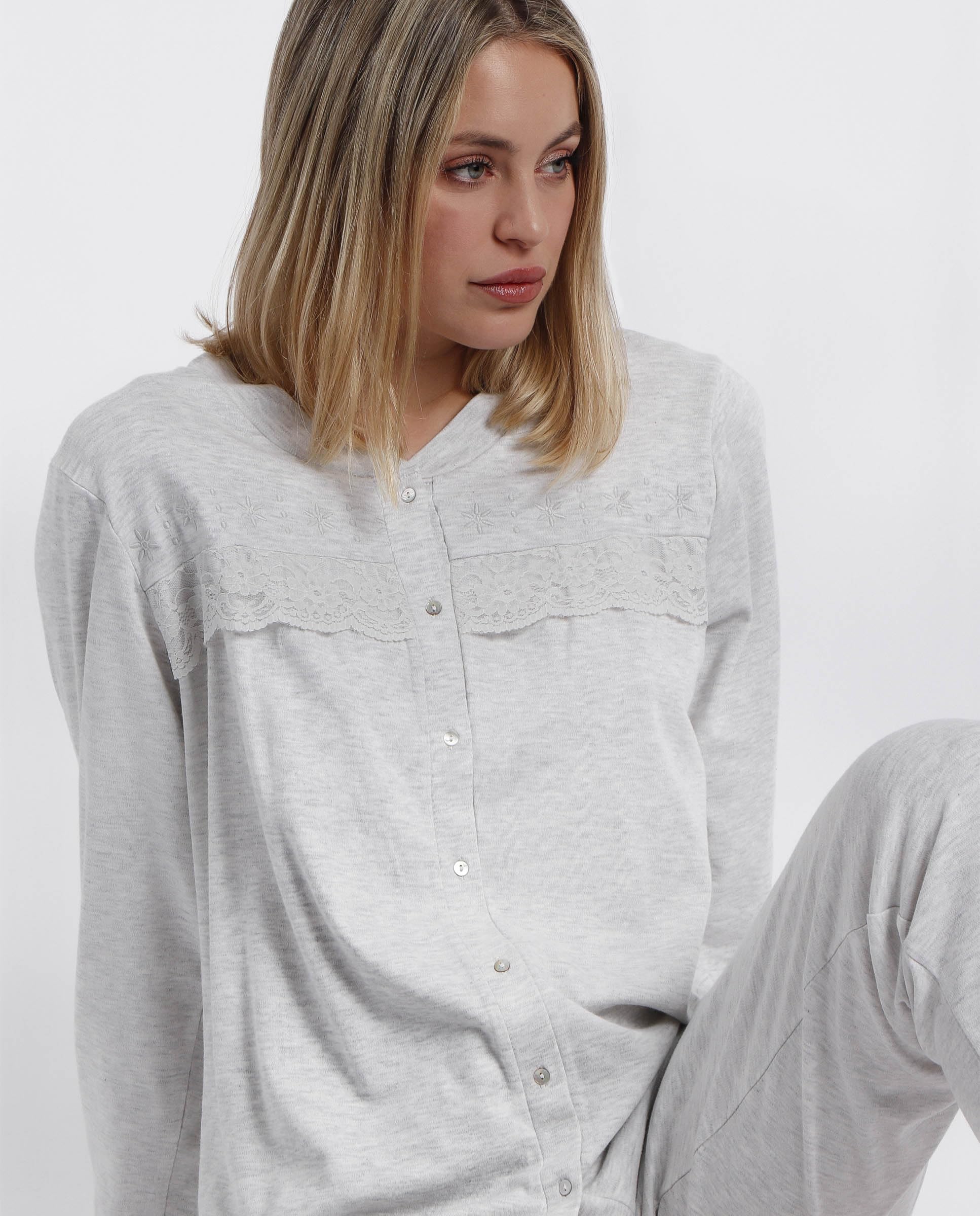 ADMAS Classic Pijama Mujer Invierno poliéster, Elastano – Pijama de Mujer Abierto de Manga Larga con Camiseta Soft y pantalón Largo, Cinturilla Ajustable, Moka, Talla XXL