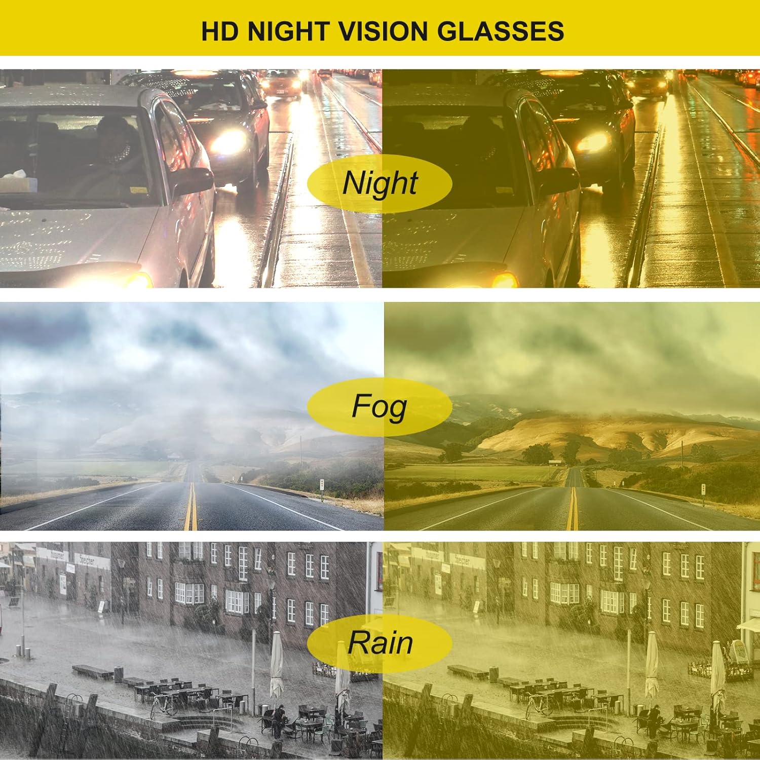 Wzerry Night Vision Glasses for Women Men, Polarized Night Driving Glasses Anti-Glare HD Yellow Lens Enhance Vision - Image 6