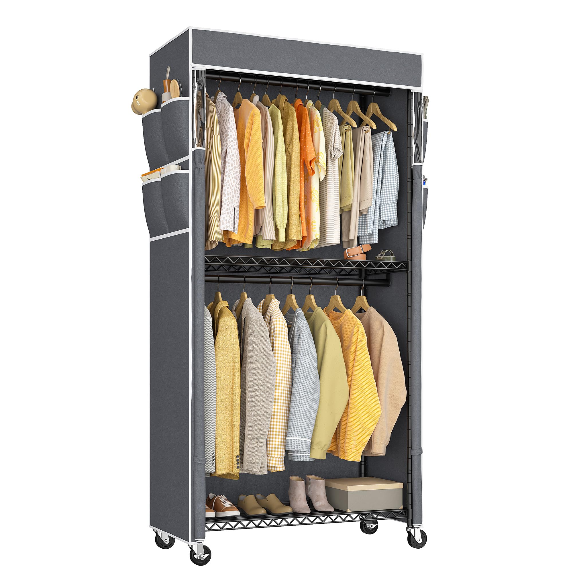 Amazon｜REIBII ハンガーラック 頑丈 2段 高さ200㎝ 洋服ラック