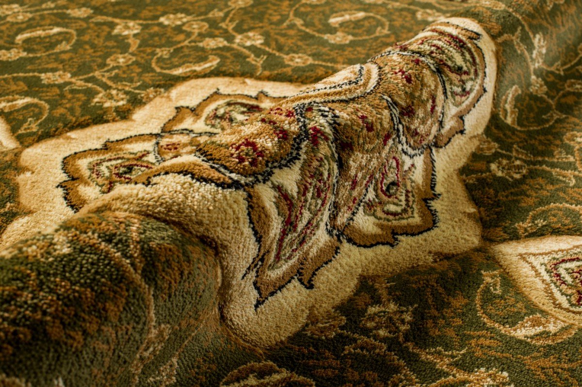 TAPISO Yesemek Ovale Tapis de Salon Chambre Design Traditionnel Vert Beige Médaillon Fleures Feuilles 70 x 140 cm