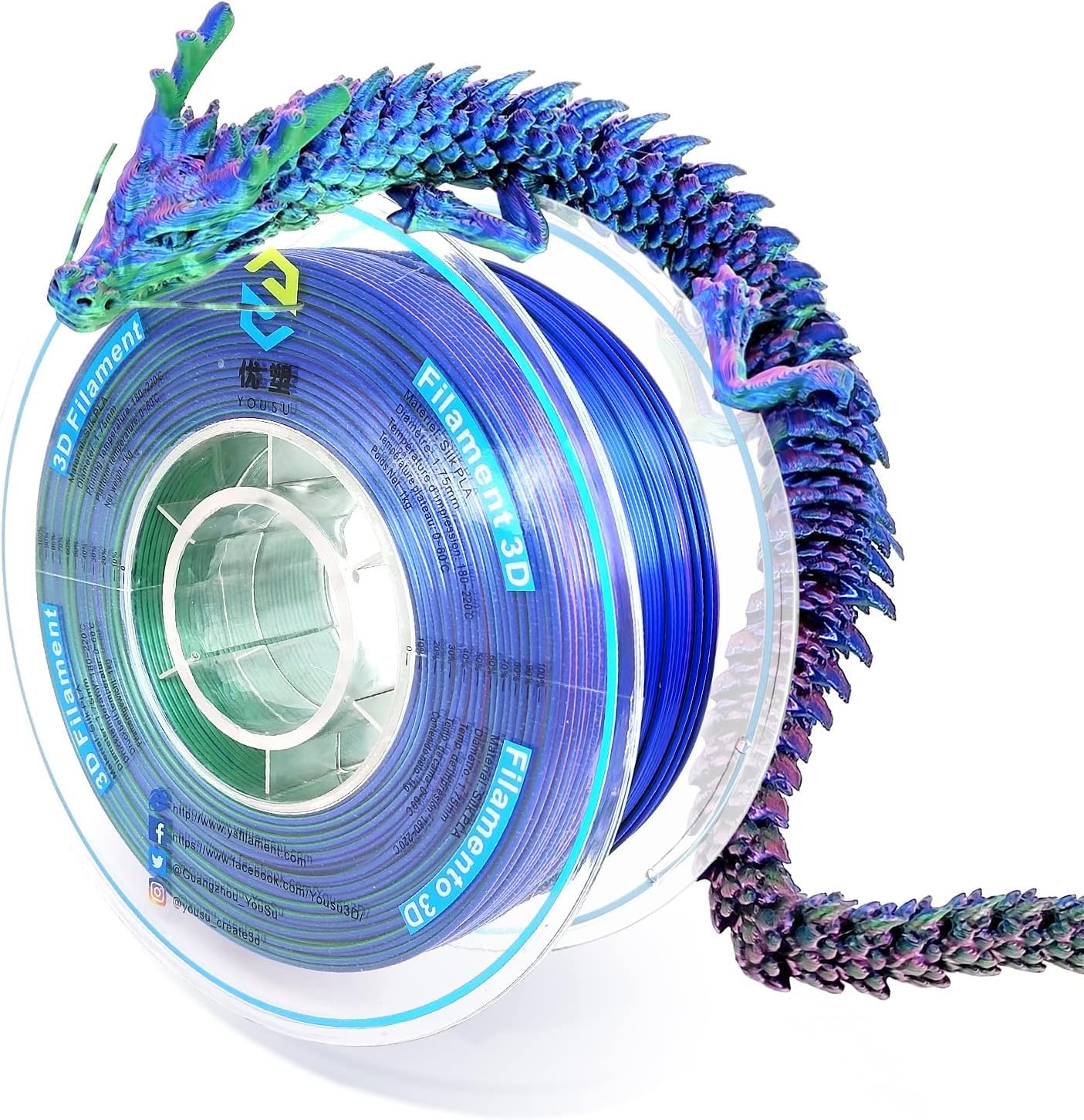 YousuTri-Colors PLA Filament, Silk Coextruded 3D Printer Filament 1.75mm(± 0.03 mm), Silk Pink/Blue/Green Three Color Filament Fit Most FDM Printer, 1kg/2.2lbs