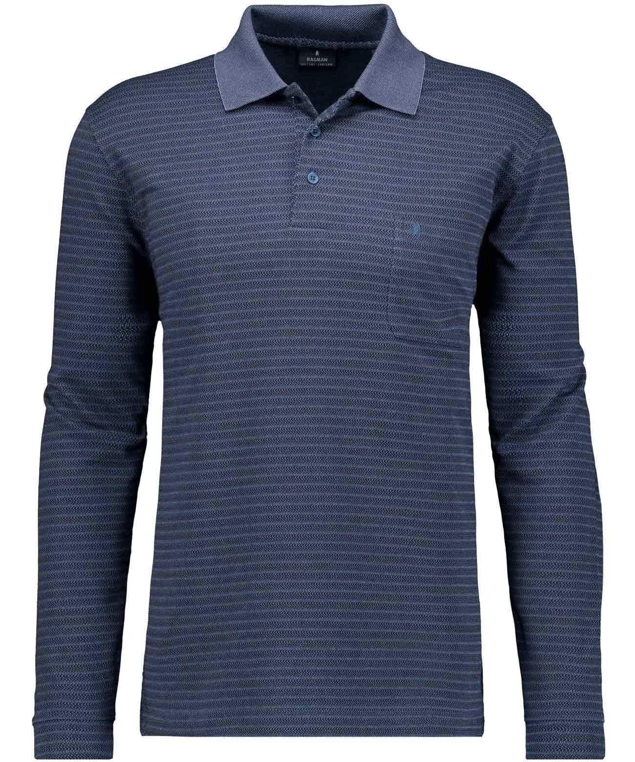 Ragman Herren Softknit-Polo Jacquard Langarm mit Brusttasche Marine-070 XL