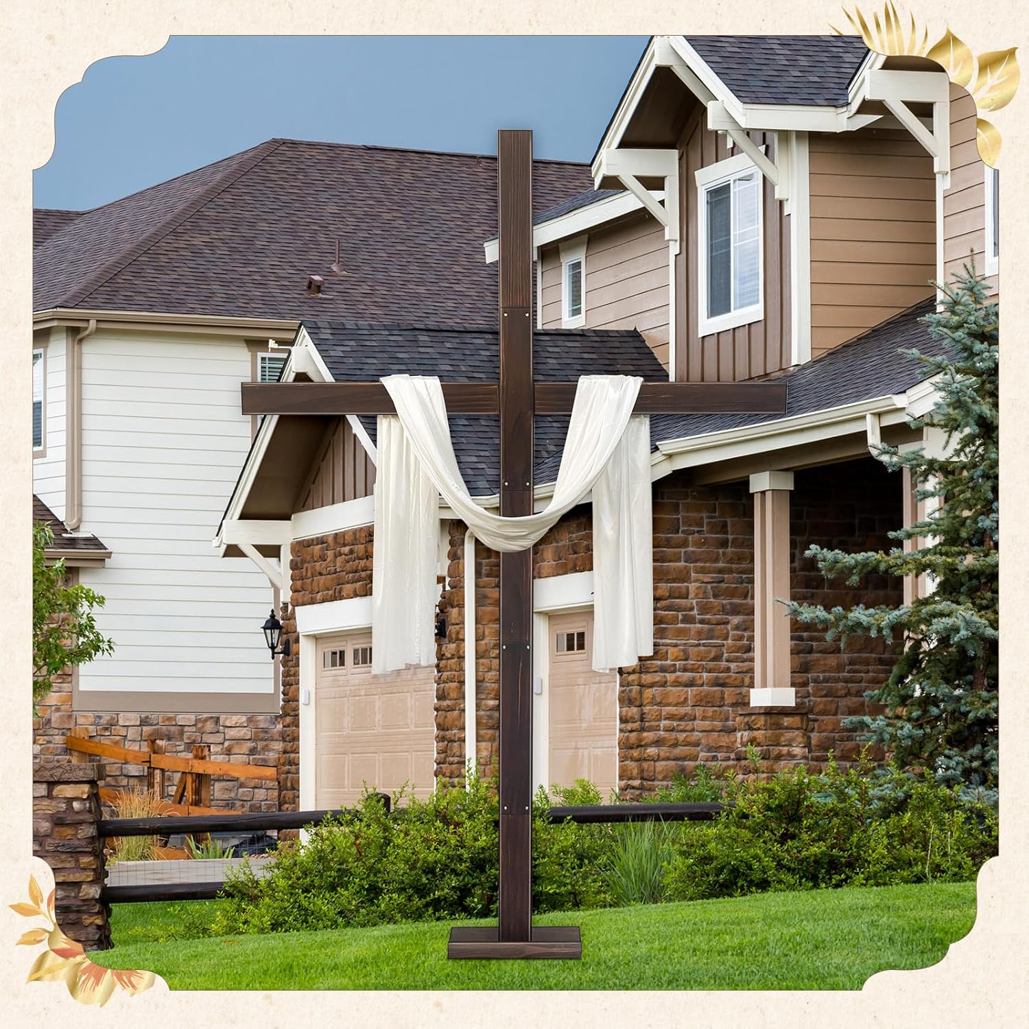 yasuwekik 74 Inch Extra Large Wood Cross for Yard Wooden Jesus Christian Wall Cross Stand Church Cross Decor He Is Risen Outdoor Cross for Easter Christmas Wedding Communion Party Decor