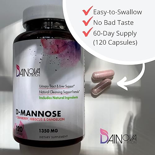 Miniatura 5 de Dainova D Manosa 1350mg con cápsulas de D-manosa de arándano I para prevención de infecciones urinarias, apoyo del tracto urinario, salud del tracto