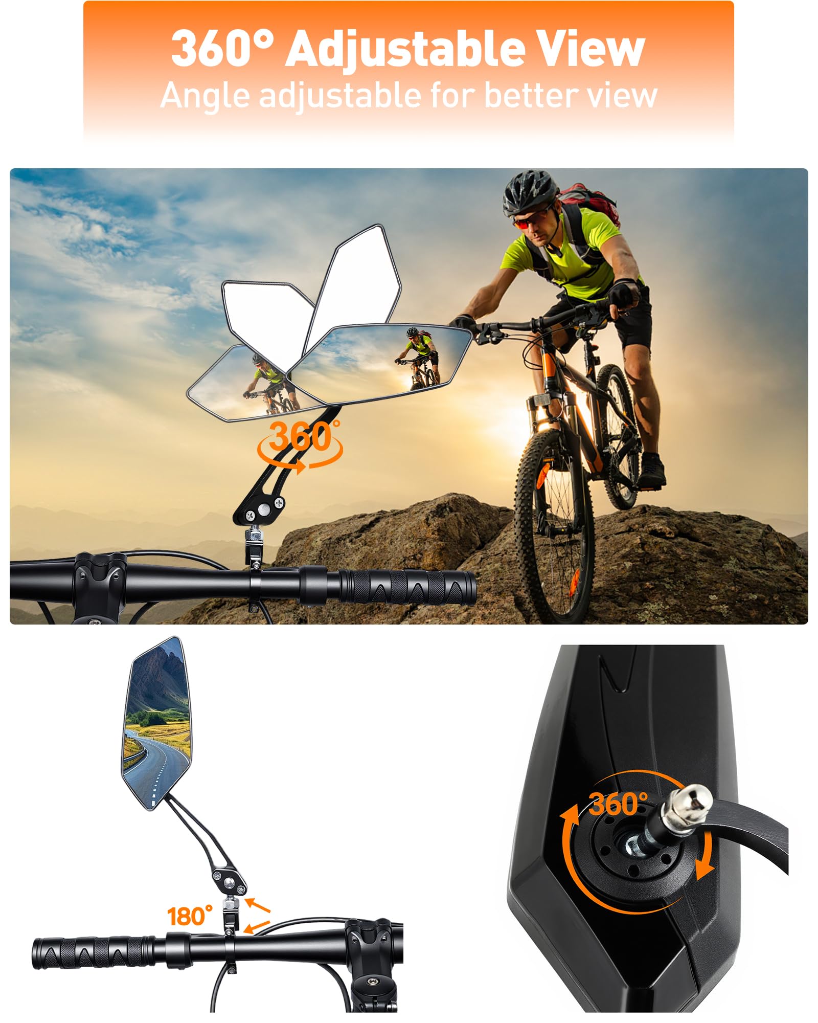 Specchietto retrovisore per bicicletta, 2 pezzi, regolabile a 360°, specchietto retrovisore per bicicletta elettrica, compatibile con manubrio da 22 a 24 mm, facile da montare, con chiave a brugola