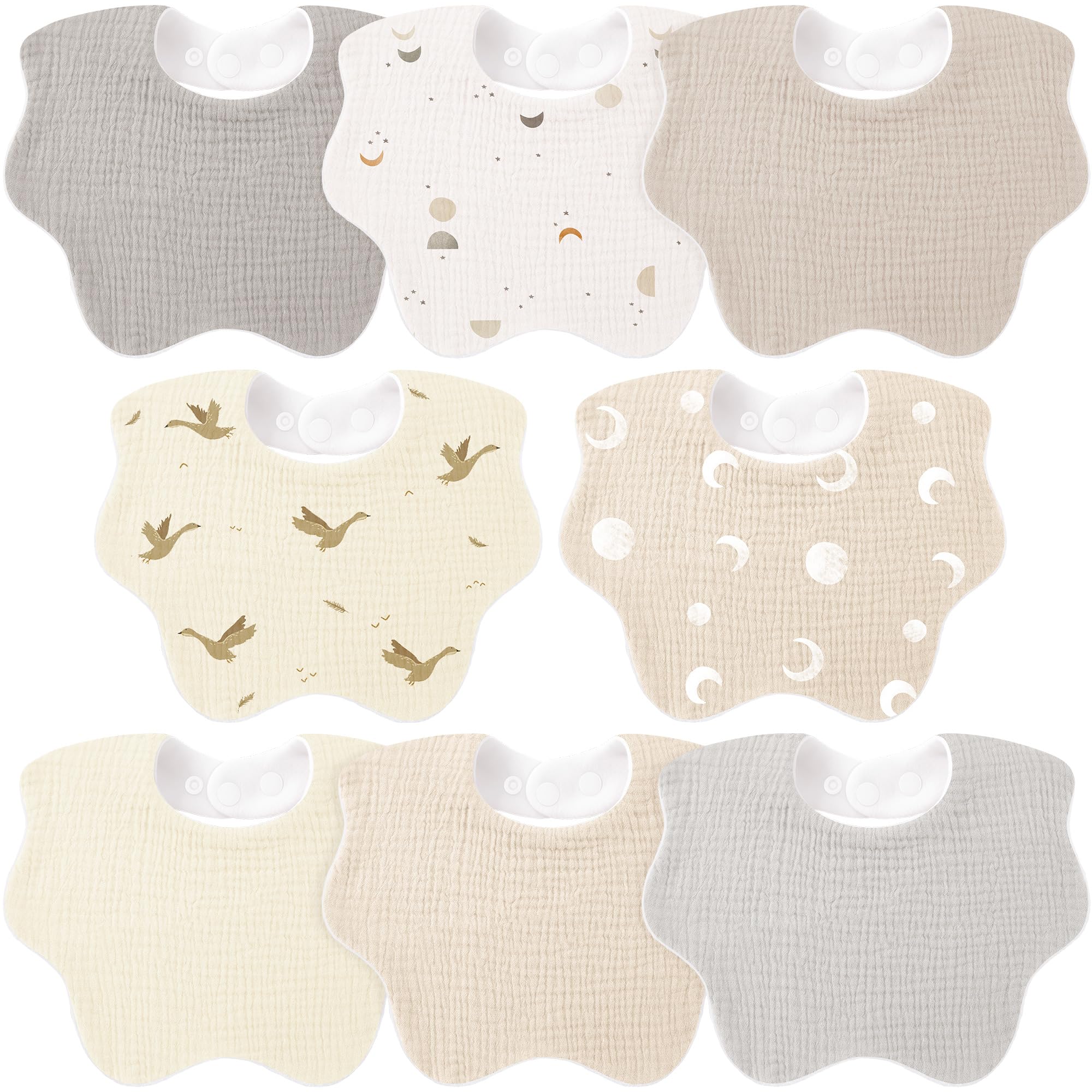 bearmoss Muslin Baby Dribble Bibs Baby Bandana Soft Flower Shaped Drool Bibs for Unisex Baby Girls Boys Toddlers Drooling and Teething, 8pack(Goose)