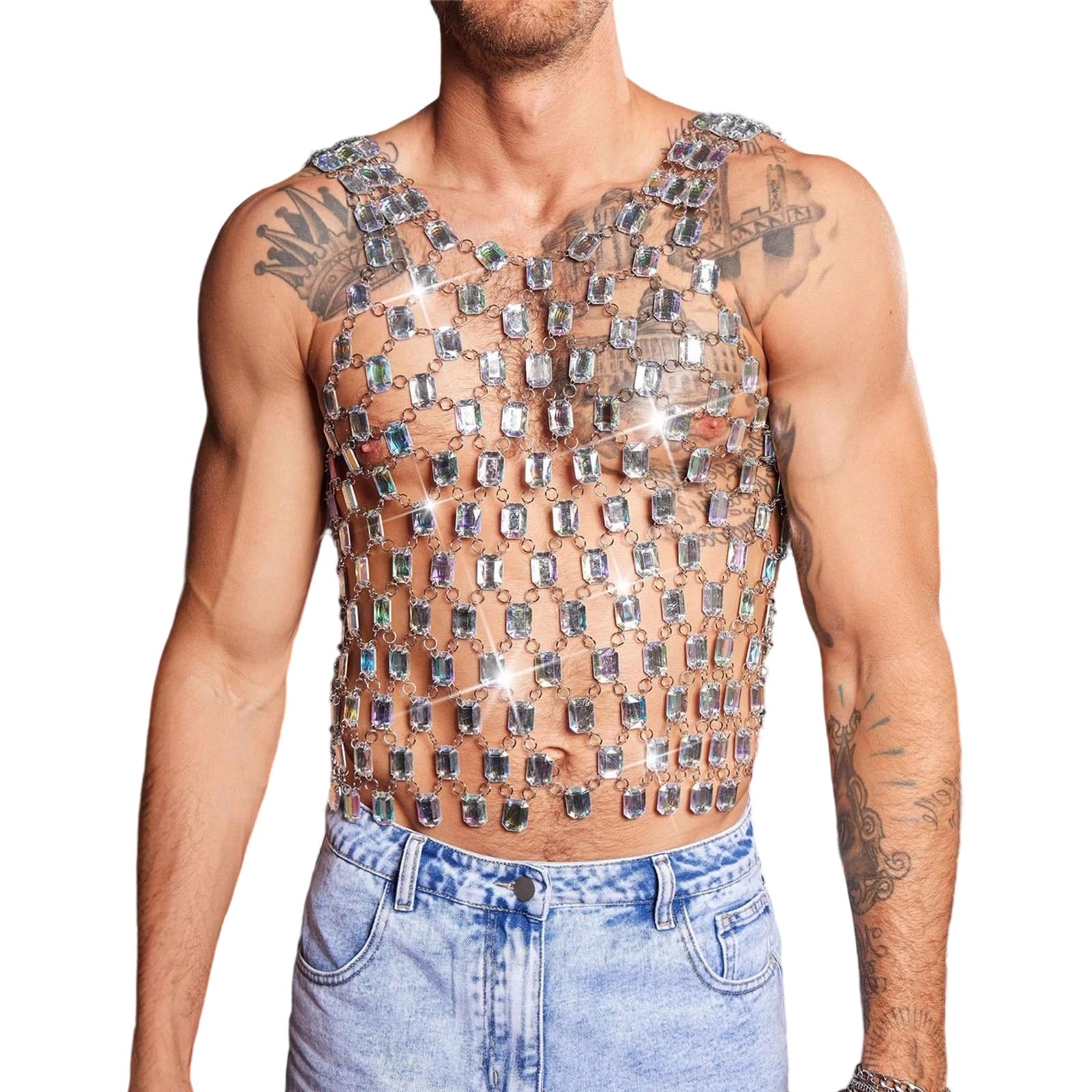 Gilet acrilico fatto a mano unico, abbigliamento casual traspirante per eventi musicali, uomo elegante, lingerie, costume, outfit da festival musicale alla