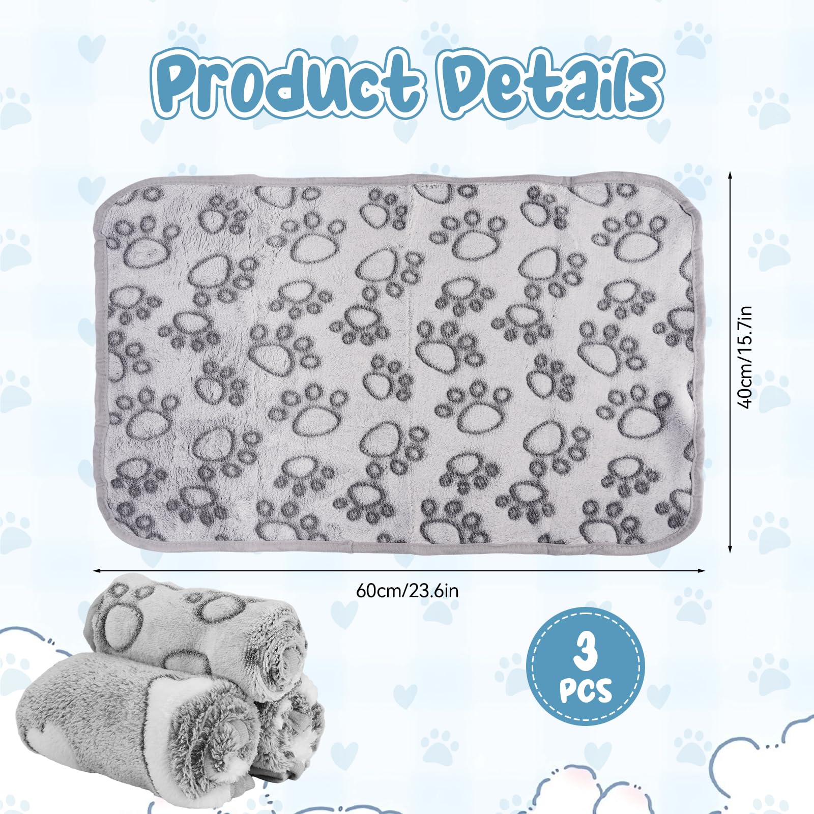 3 Pièces Plaid pour Chat en Flanelle,60×40cm Couverture Douce pour Chien et chat,couverture pour Chien Chaton,Couverture pour chien chats Pelucheuse et Lavable,pour Petits et Moyens Chiots et Chatons