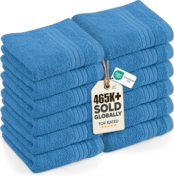 Utopia Towels 12 Pack Premium Wash Cloths Set, 12 by 12 Inches, 100% Cotton Ring Spun, Highly Absorbent and Soft Feel Washcloths for Bathroom, Spa, Gym, and Face, Electric Blue