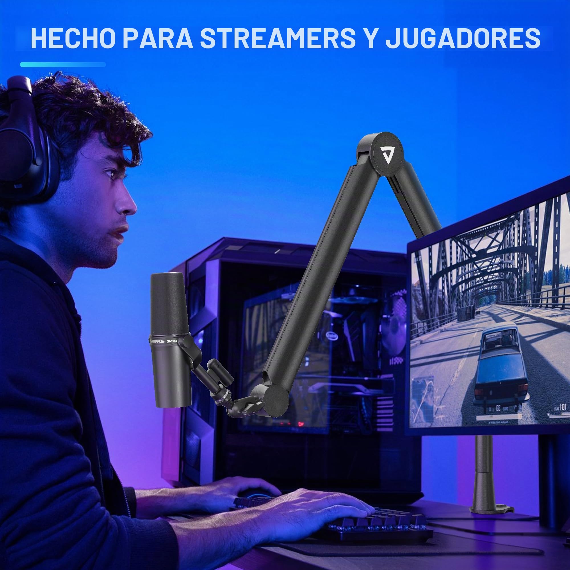 THRONMAX Twin-S8 Brazo de micrófono, Soporte de micrófono de tijera ajustable 360° con cable metálico robusto integrado para Blue Yeti, Elgato, Brazo boom Universal 1/4"，3/8" a 5/8" (Negro)