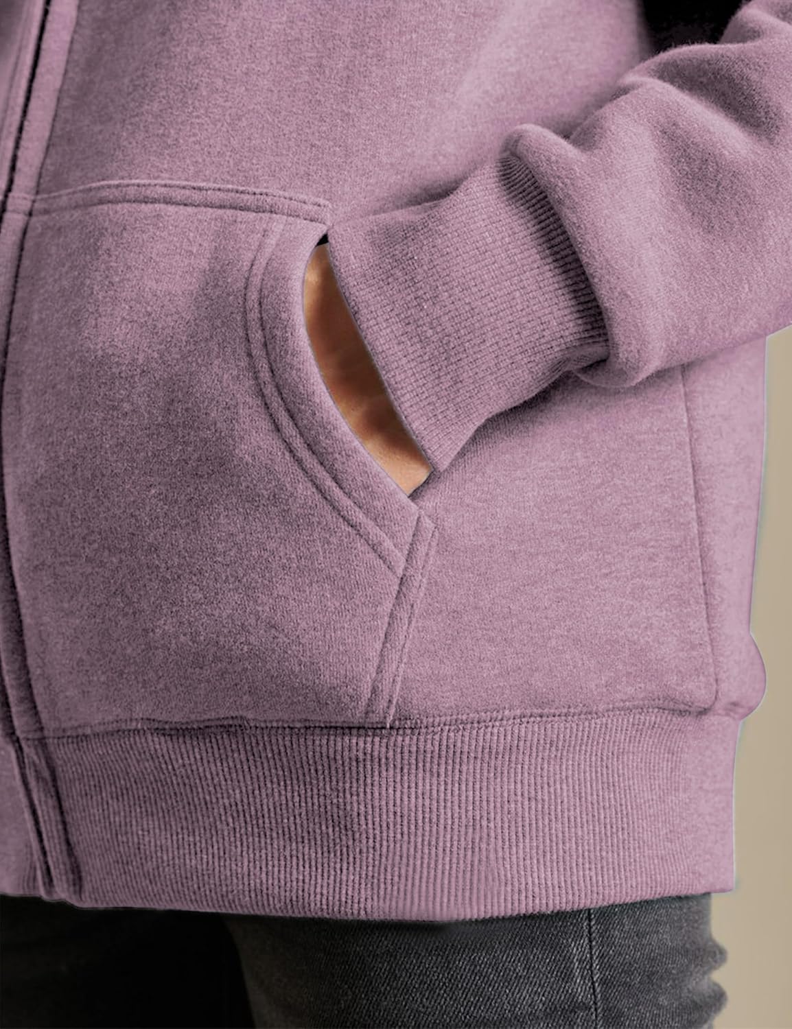 Yeokou Women's Casual Full Zip Up Sherpa Lined Hoodie Sweatshirt Jacket Coat - Image 5