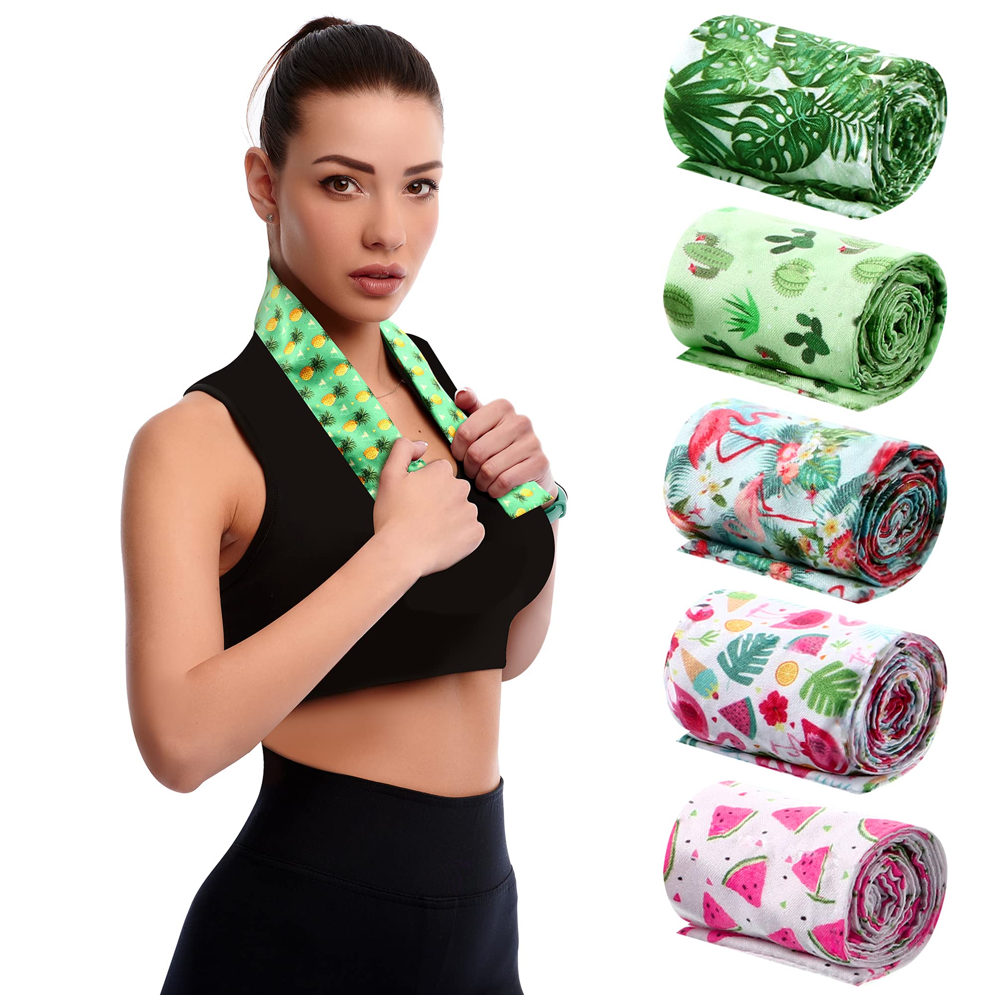 Syhood6 Pcs Cooling Neck Wrap with Button Ice Bandana Cooling Scarf for Neck Women Men Hot Summer Outdoors Activities