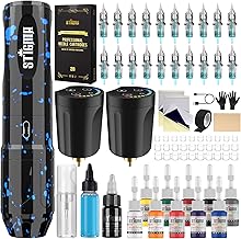 STIGMA Wireless Tattoo Gun Kit Complete Tattoo Kit Tattoo Rotary Pen Set with 2Pcs Tattoo Battery 20Pcs Cartridge Needles 11Pcs Ink Tattoo Machine Kit for Beginners Tattooist ST-TK9003-3