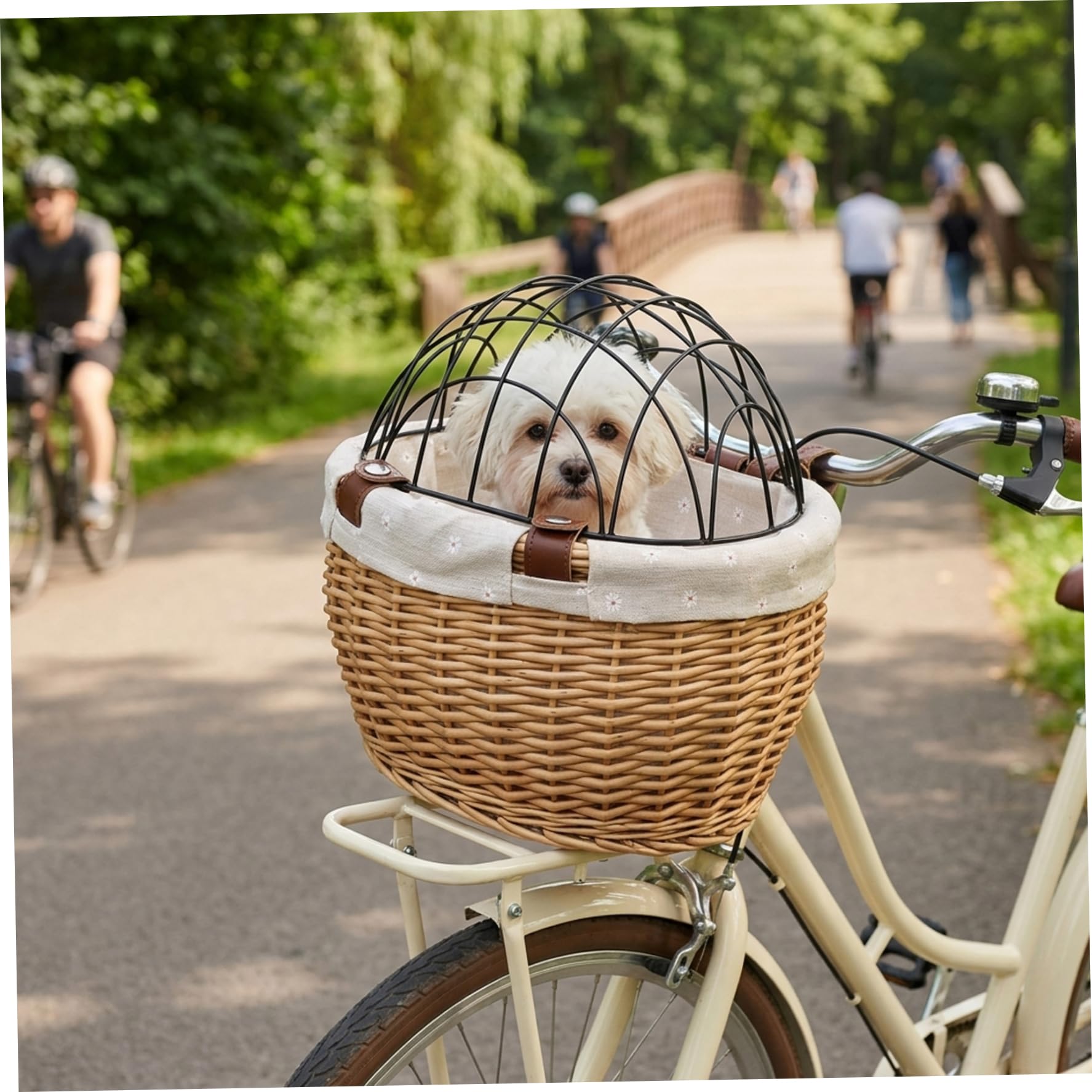 Cesta de Mimbre Segura para Bicicleta de Perro, 12x10x8 Pulgadas, con Cubierta, Soporte para Bicicleta, transportador de Mascotas para Perros pequeños y Gatos, Cesta de Almacenamiento