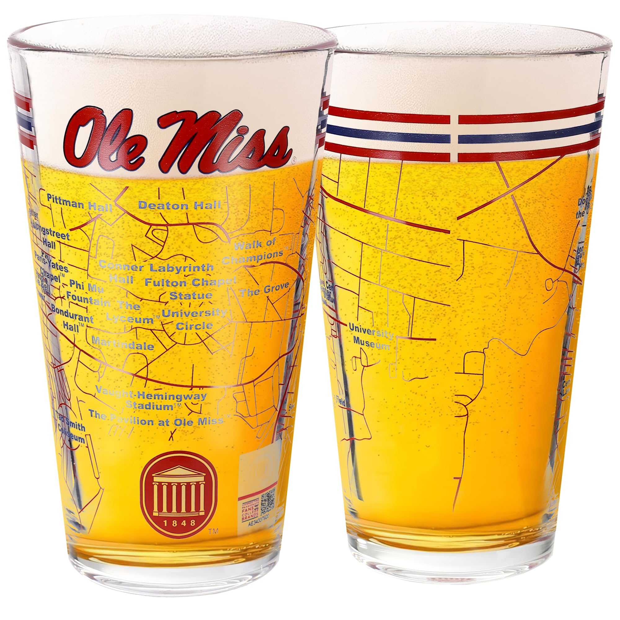Greenline Goods University of Mississippi Rebels College Pint Beer Glasses Set of 2 16 oz Full-Color Logo Campus