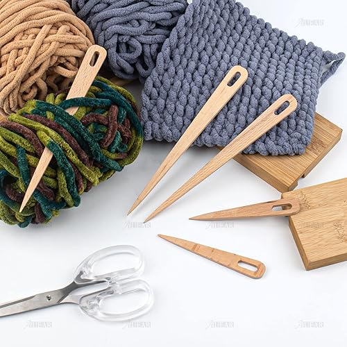 Miniatura 4 de AUEAR, Paquete de 5 agujas de ganchillo para tejer de madera, telar de mano, tapiz de costura, herramientas de manualidades
