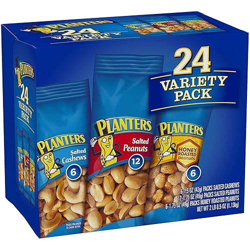 Miniatura 2 de PLANTERS - Paquetes variados (anacardos salados, maní salado y maní tostado con miel), 24 paquetes | Paquetes de bocadillos de nueces para llevar,