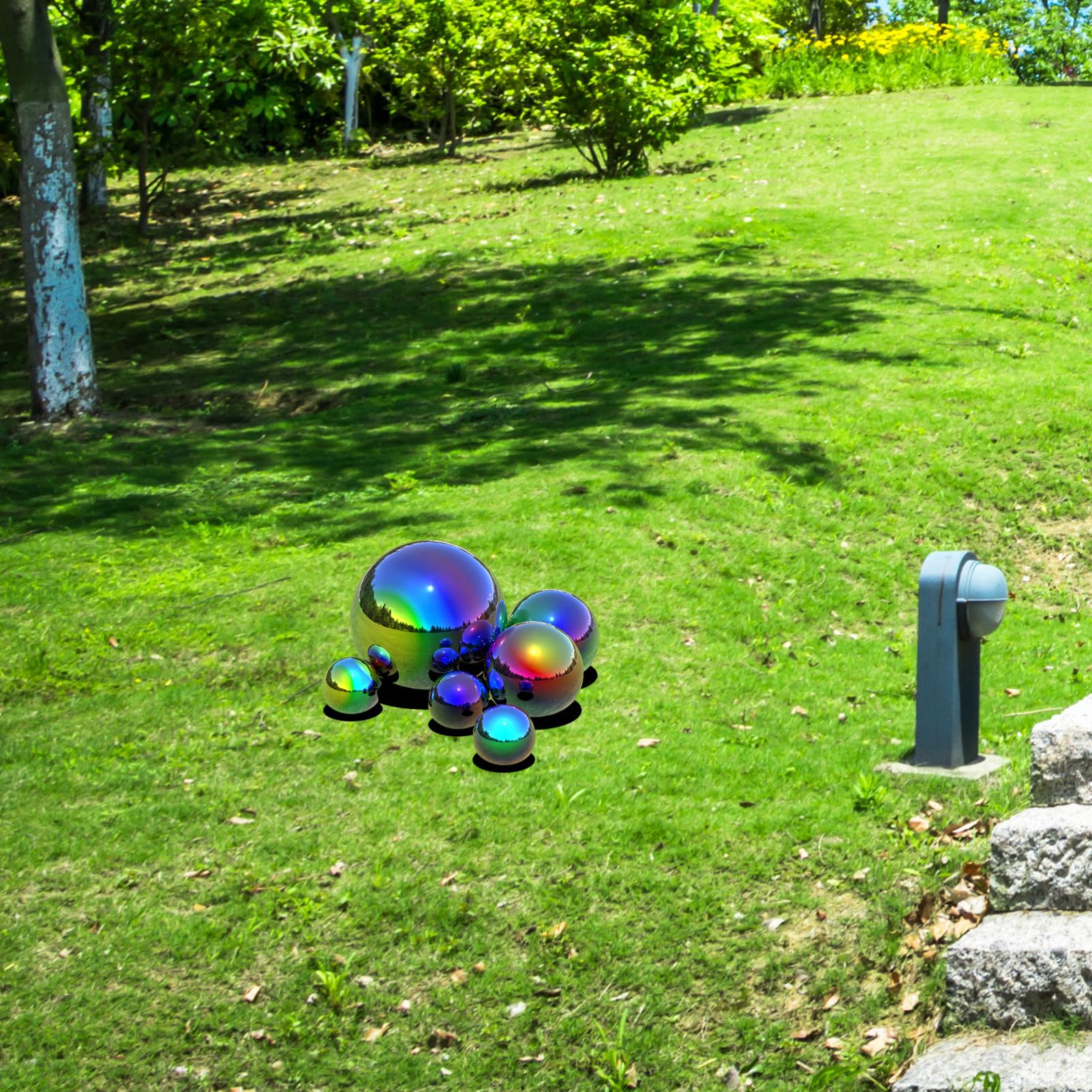 Cabilock 6 Stücke Edelstahl Gartenkugel Metallkugeln Deko Garten Spiegelkugel Hohlkugel Metall Dekokugel Gartendeko Edelstahlkugeln Teichkugeln für Rasen Garten Metall Ball Deko Bunt