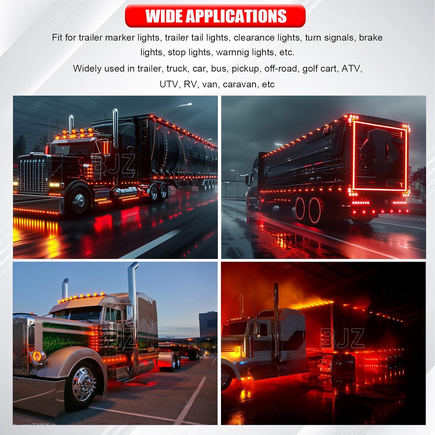 BJZ 2'' High/Low Light+Strobe Light Trailer Clearance Marker LED Lights Round Side Tail Brake Stop Turn Signal Lights Flush Mount for Trailer Truck Van RV ATV Bus Pickup RV Snowmobile (5 Red 5 Amber)