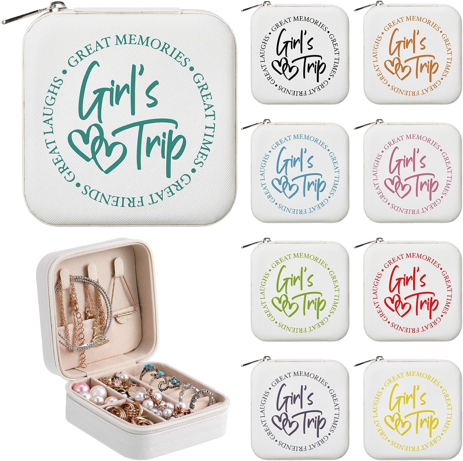 Kenning 9 Pcs Girls Trip Gifts Favors Bulk Girls Weekend Jewelry Box Earring Ring Organizer Box for Women Bestie Bride Wife Mom for 2026 Travel Summer Holiday Wedding Anniversary