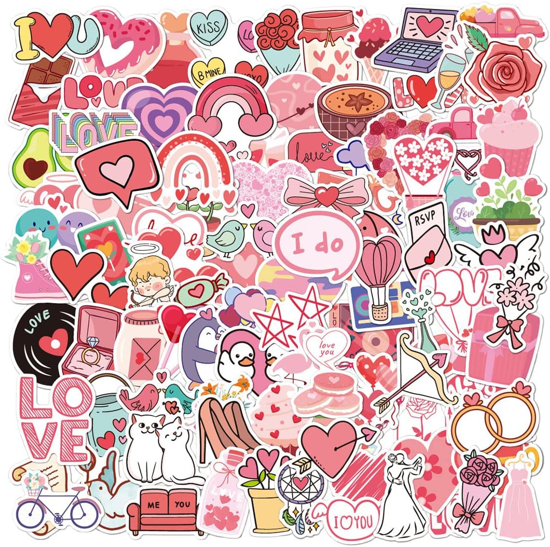 Pink Lover Sticker Jagowa 100PCS Heart Shape Pink Love Cute Stickers Love You Scrapbook ...