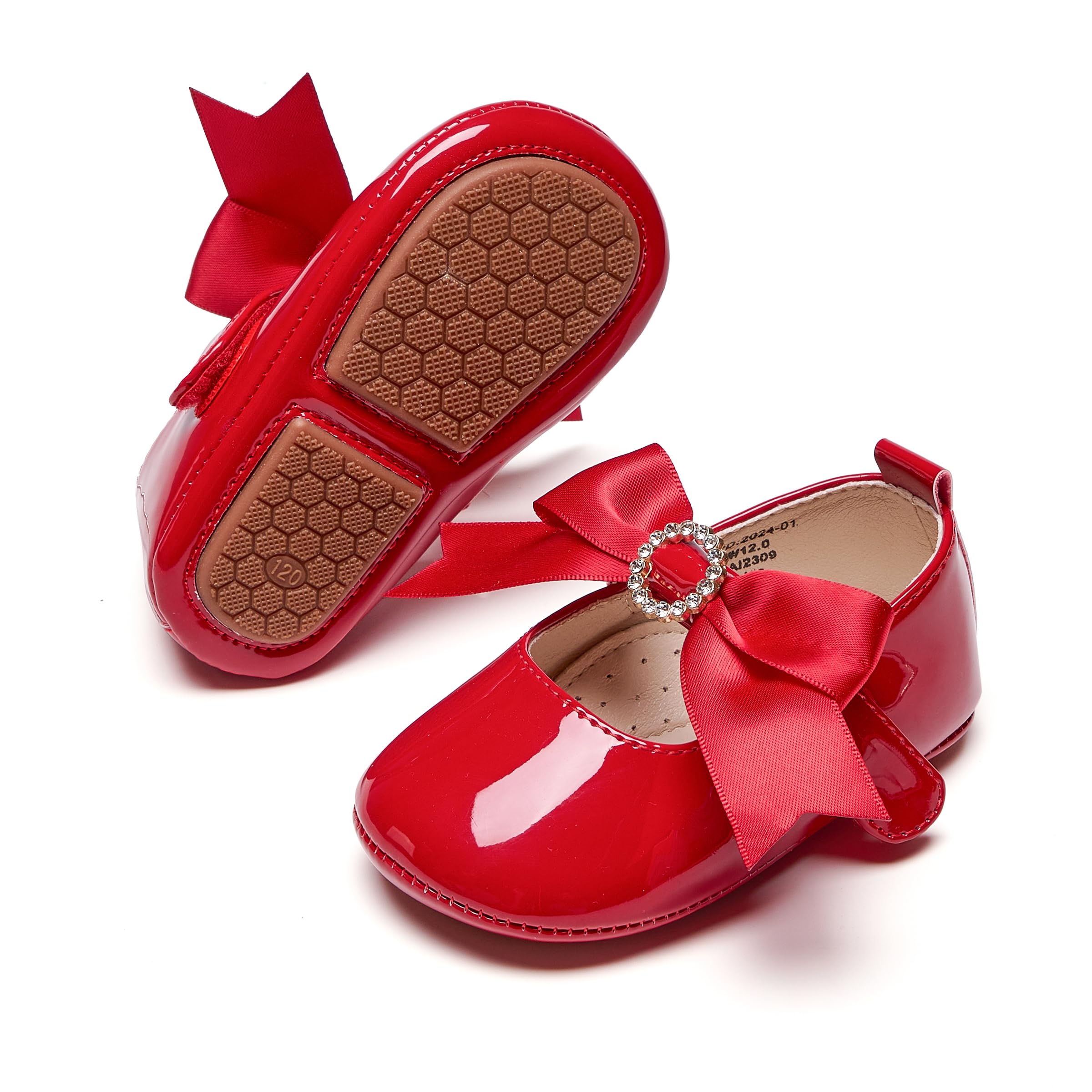 PHIRAMIN Baby Girls Mary Jane Flats - Infant Newborn Walking Shoes Soft Rubber Sole Princess Wedding