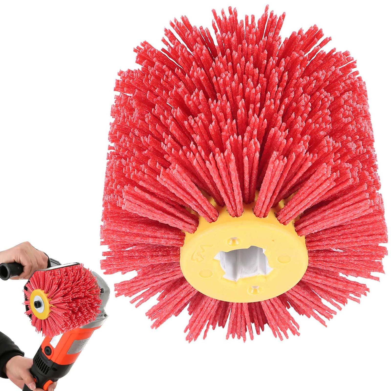 Brosse à meuler : Grain 80, Largeur 100 mm - Ø 120 mm | Brosse à tambour adaptée, brosse en nylon pour machine à satiner Rouge Brosse à meuler Brosse à poils Brosse à grain Brosse à tirer le fil