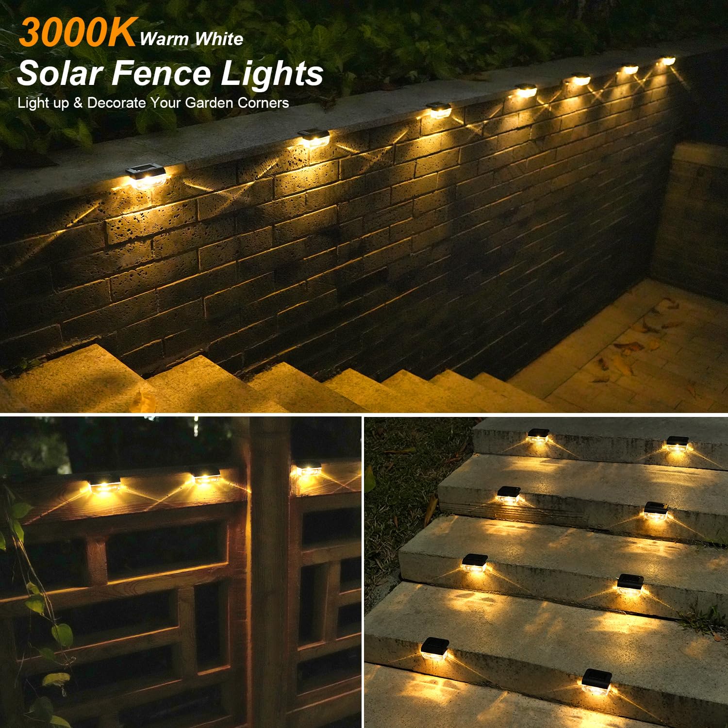HAMLITE Solar Fence Lights Outdoor Garden, 16 Pack Solar Decking Lights Outdoor Waterproof - Image 2