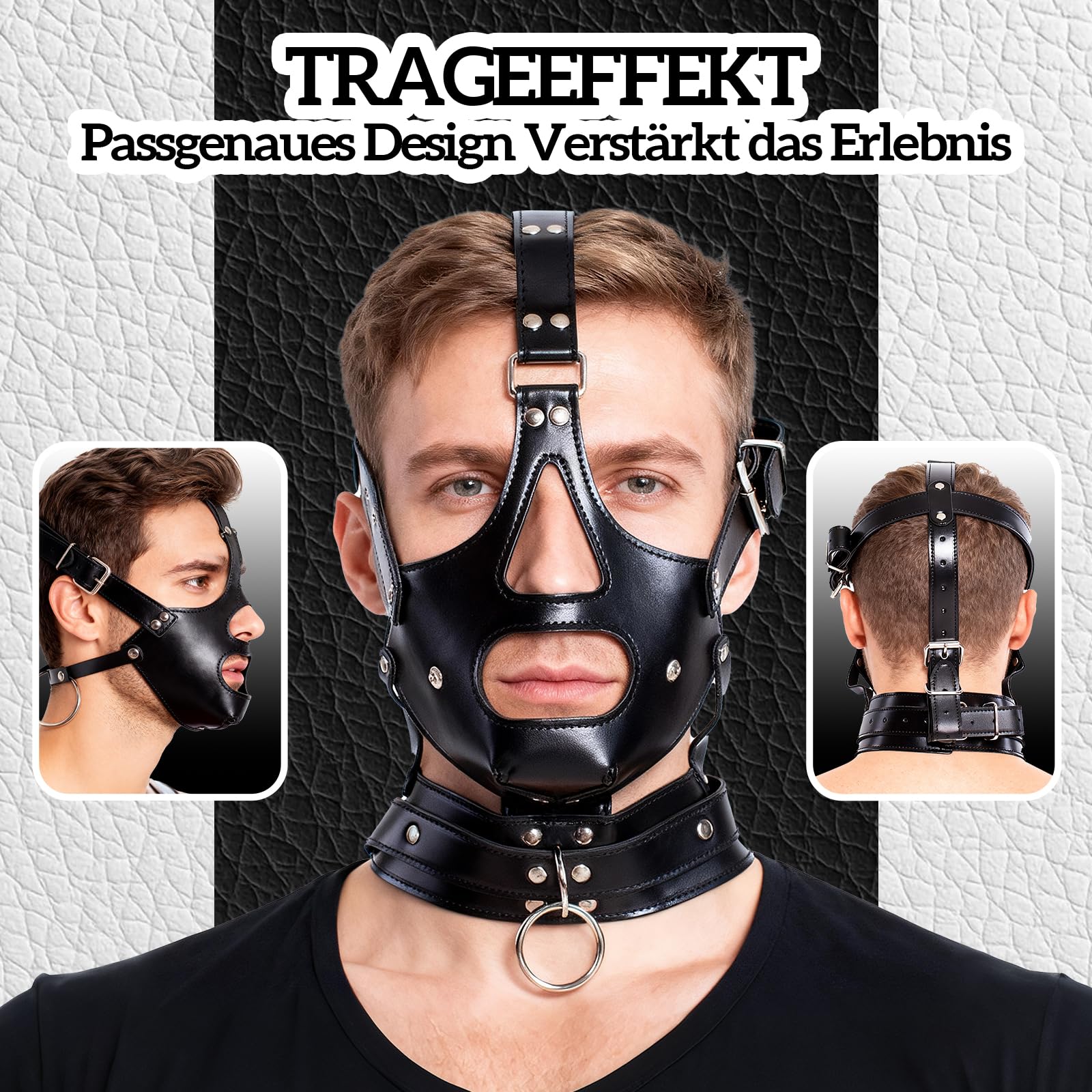 Masque BDSM SM avec Boule de Bâillon Bondage en Cuir Ajustable Fétichiste Érotique Esclave Muselière Similicuir Plug Pénien Amovible Sexuel