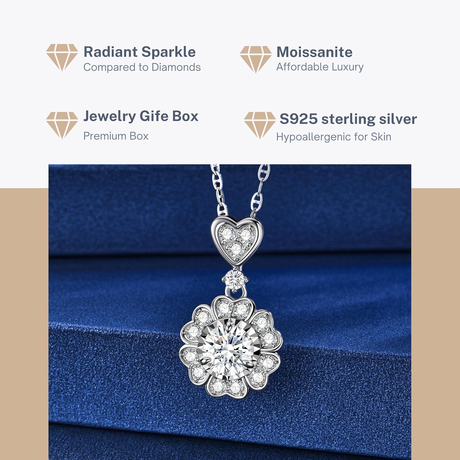 Moissanite Flower Pendant Necklace for Women,S925 Sterling Silver Diamond Style Dainty Jewelry Gift for Mom Wife - Image 2