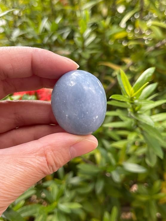 GAF TREASURES Wholesale Angelite Pebble, Large Angelite Tumbled Stone, Natural Polished Blue Angelite Crystals, Angelite Palm Stone, Angel Healing Crystals (Angelite, 1 Pound)