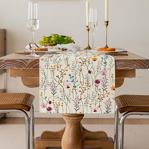 Miniatura 5 de Camino de mesa de flores silvestres en acuarela, decoración de mesa de comedor de cocina y vacaciones de verano para decoración del hogar, 13 x 90