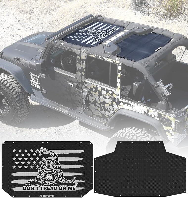 Tela quebra-sol dianteira e traseira Xprite Gadsden para Jeep Wrangler JK JKU 4 portas 2007–2018 – 2 peças