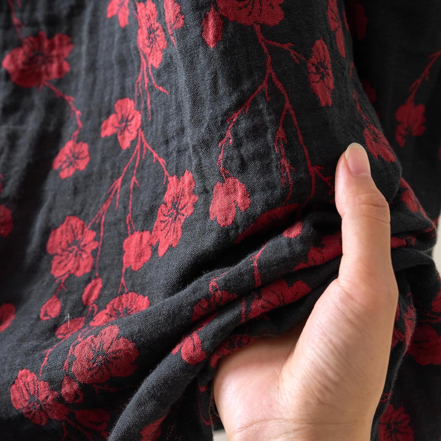 100% Cotton Gauze Ginkgo Leaf Kimono Robe, Long Knit Loose Bathrobe Nightgown Ladies Loungewear Sleepwear for Women - Image 7