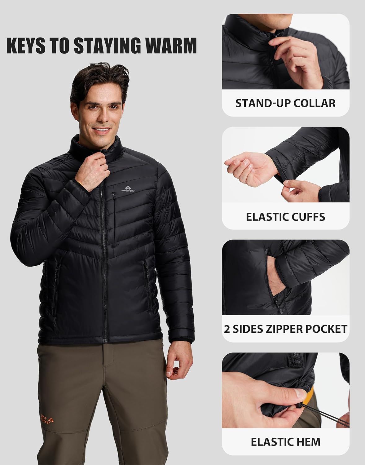 Pioneer Camp Lightweight Puffer Jacket Men Stand Collar Winter Quilted Puffy Coat Insulated Water Repellent Travel Camping - Image 5