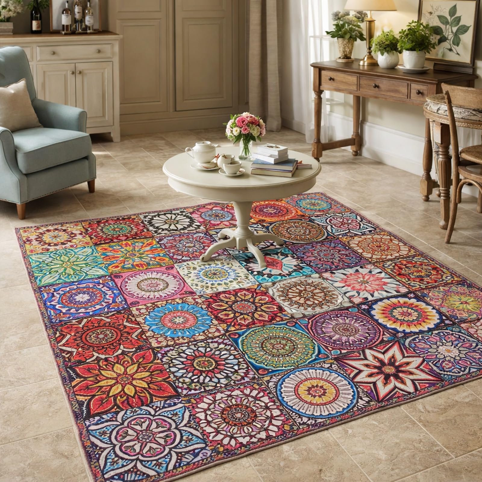 Alfombra de salon 180x280 cm Rururug de pelo corto lavable y antideslizante multicolor