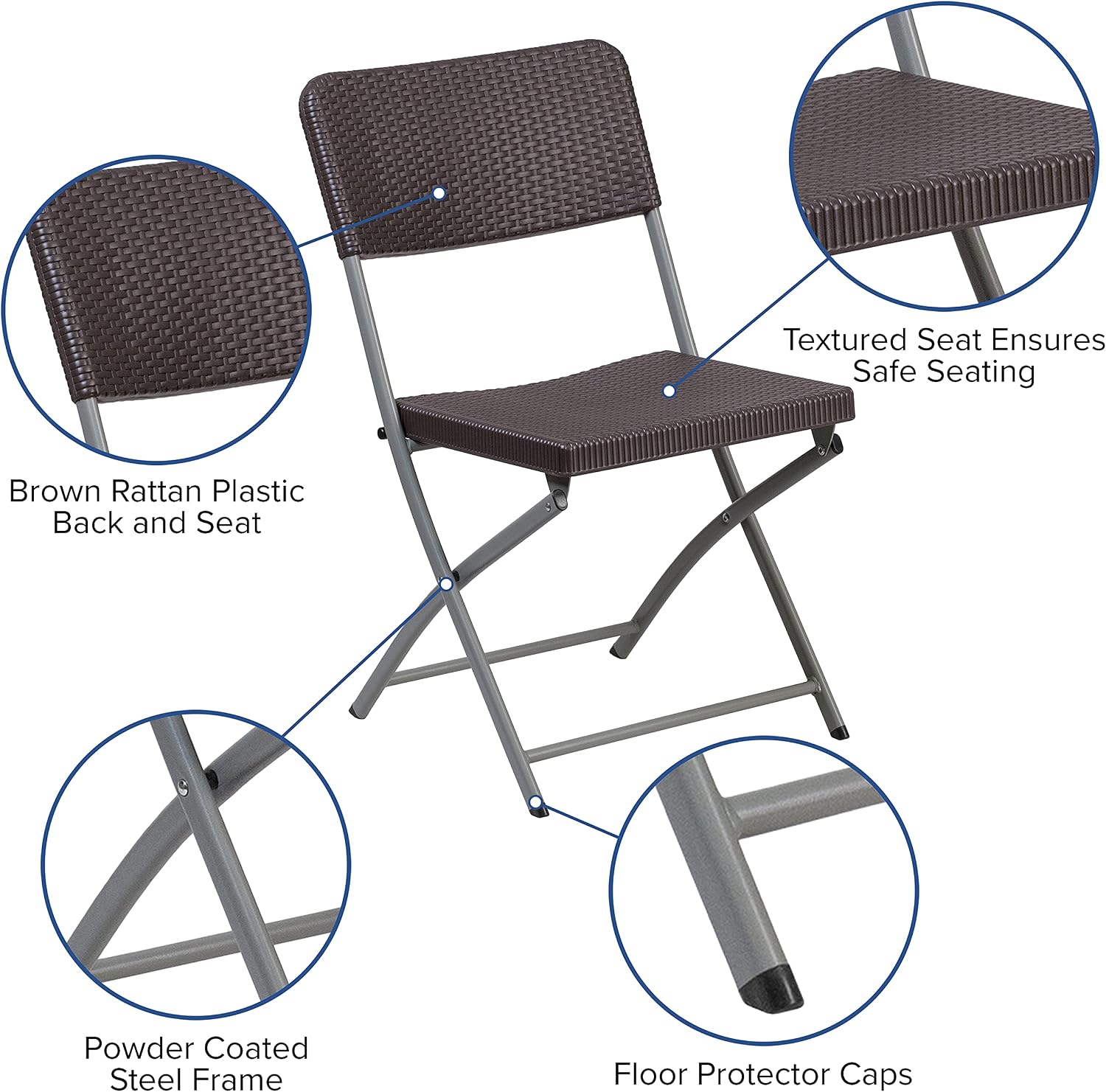 EMMA + OLIVER 6 Pack Brown Rattan Plastic Folding Chair with Gray Frame - Event Chair