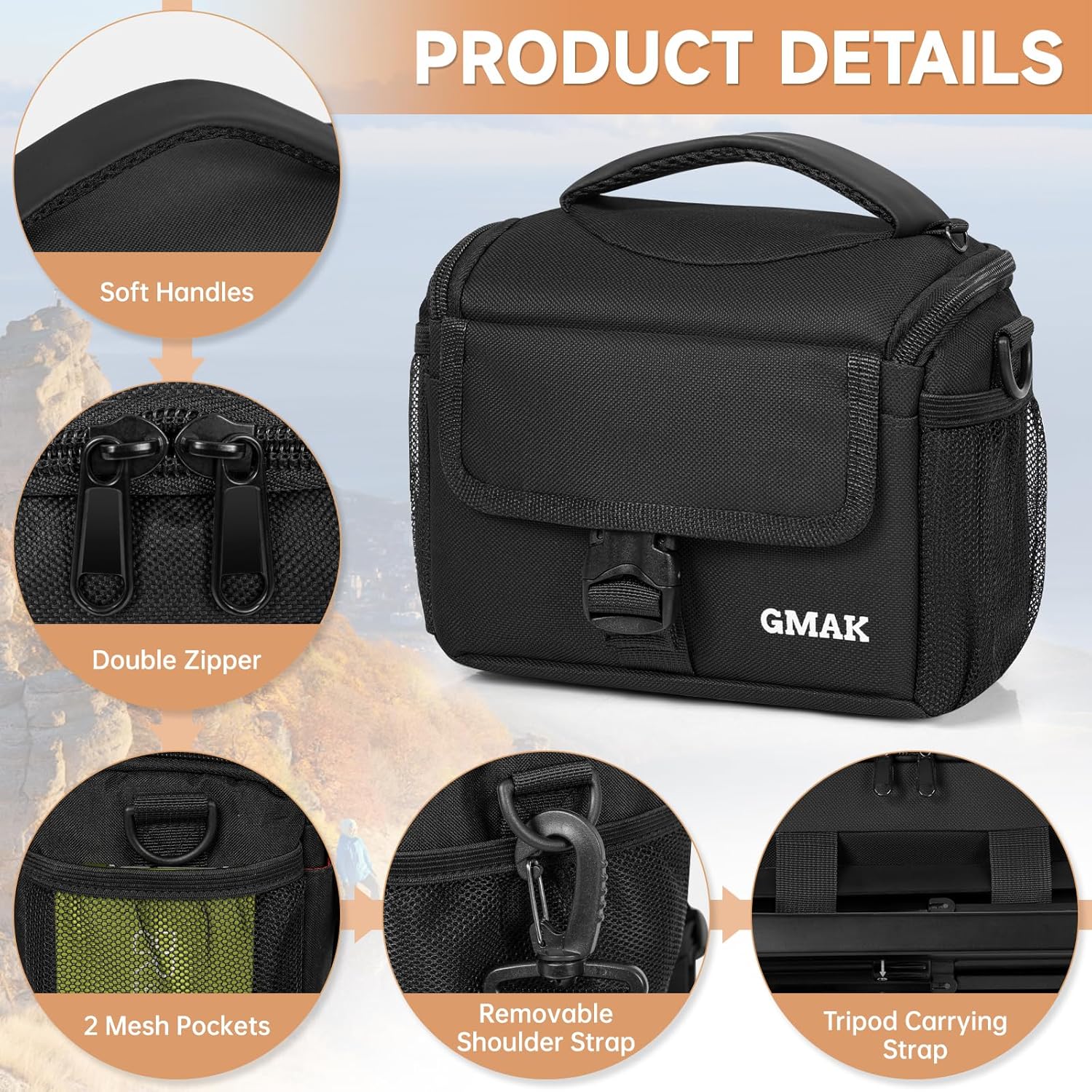Camera Carrying Bag, Anti-Shock Camera Case Bag with Water-resistant Rain Cover Compatible for Canon EOS R50 M50 Powershot SX540 SX70, Nikon Coolpix L340 B700 P610, Panasonic LUMIX, Sony a6100 a6400 - Image 2