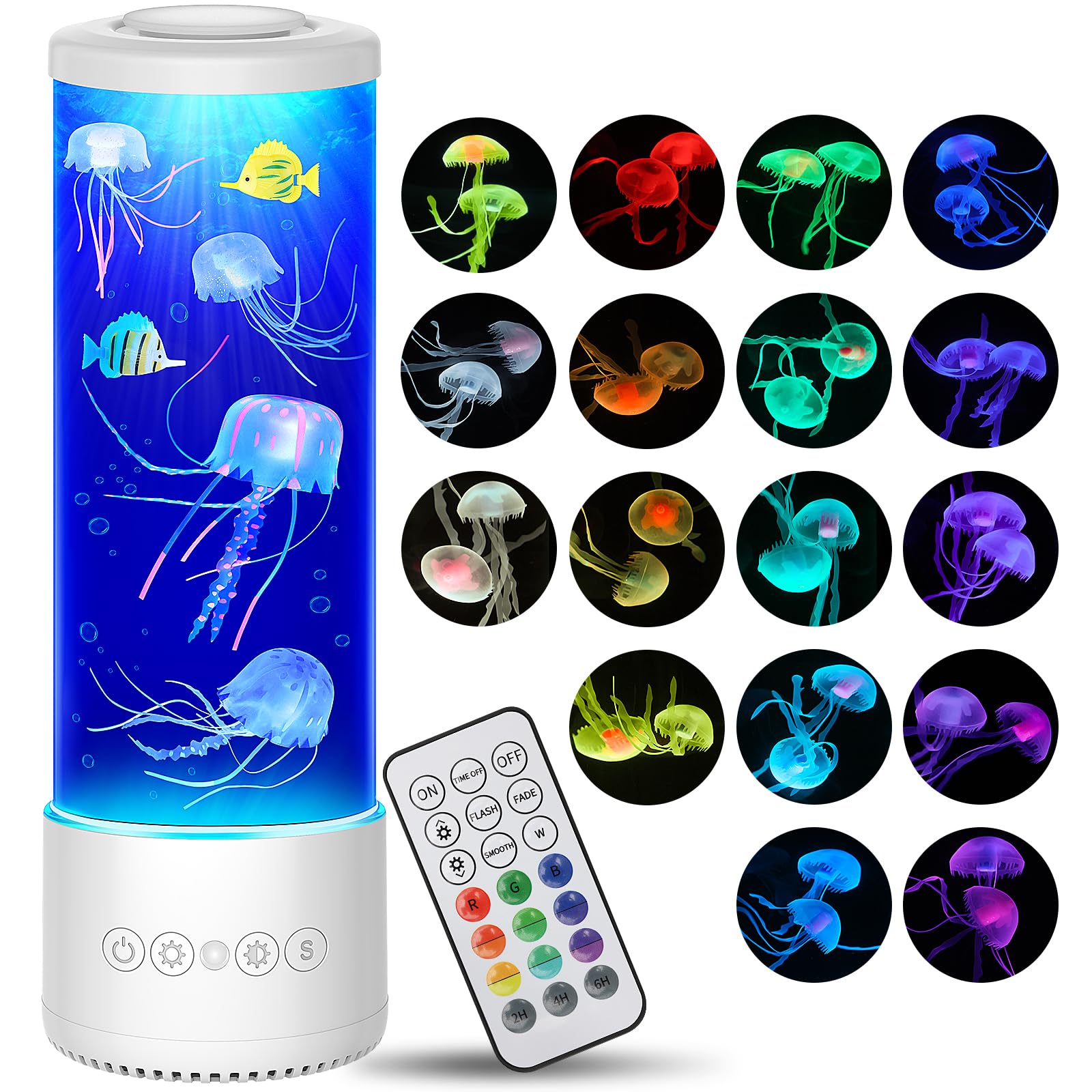 Radikor Quallen lampe mit 17 Farben & Fernbedienung, Jellyfish Lamp 4 Lichtmodi, LED Quallen Aquarium Lampe für Kinder Erwachsene, Quallen Lavalampe Stimmungslicht für Entspannung Wohndekoration, Weiß