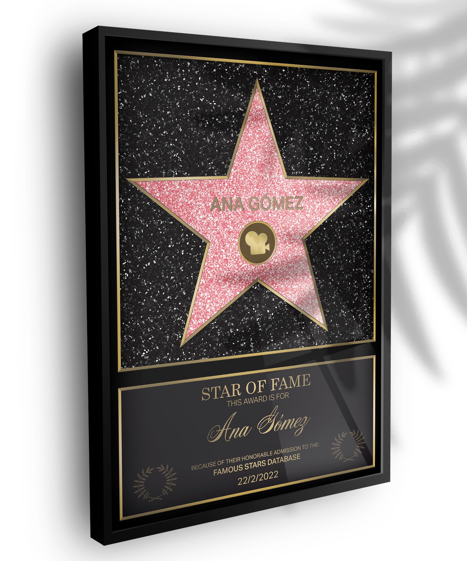 mubusi Hollywood Star of Fame (70x100 cm) - Stella Personalizzata Certificato Walk of Fame - Regali Originale - Quadro en Metacrilato