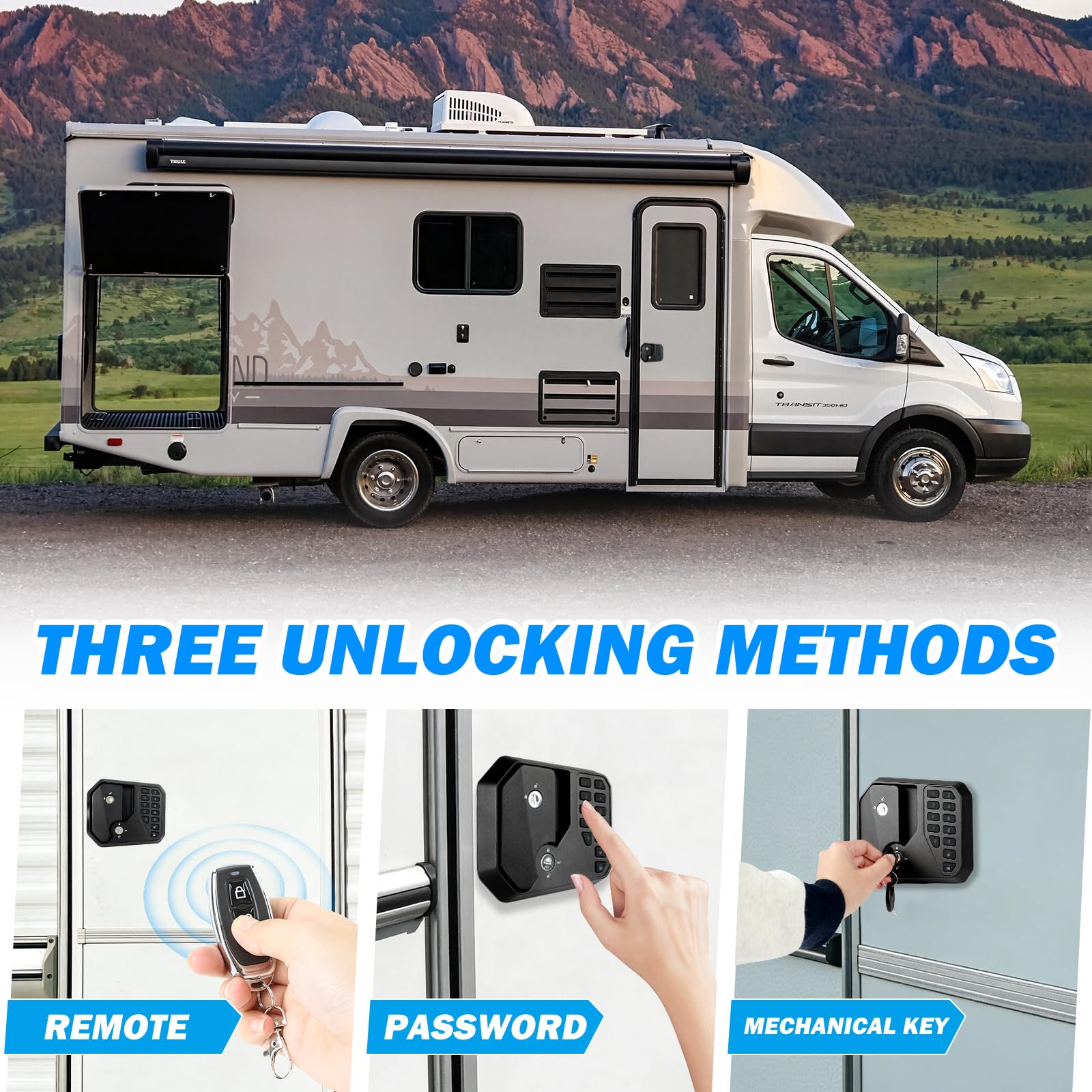 OPL5 RV Door Lock Keyless Entry with Remote and Password, Waterproof Aluminum Alloy RV Camper Door Latch for RVs with Standard Openings (3.75" x 2.75" x 1.5") - 4