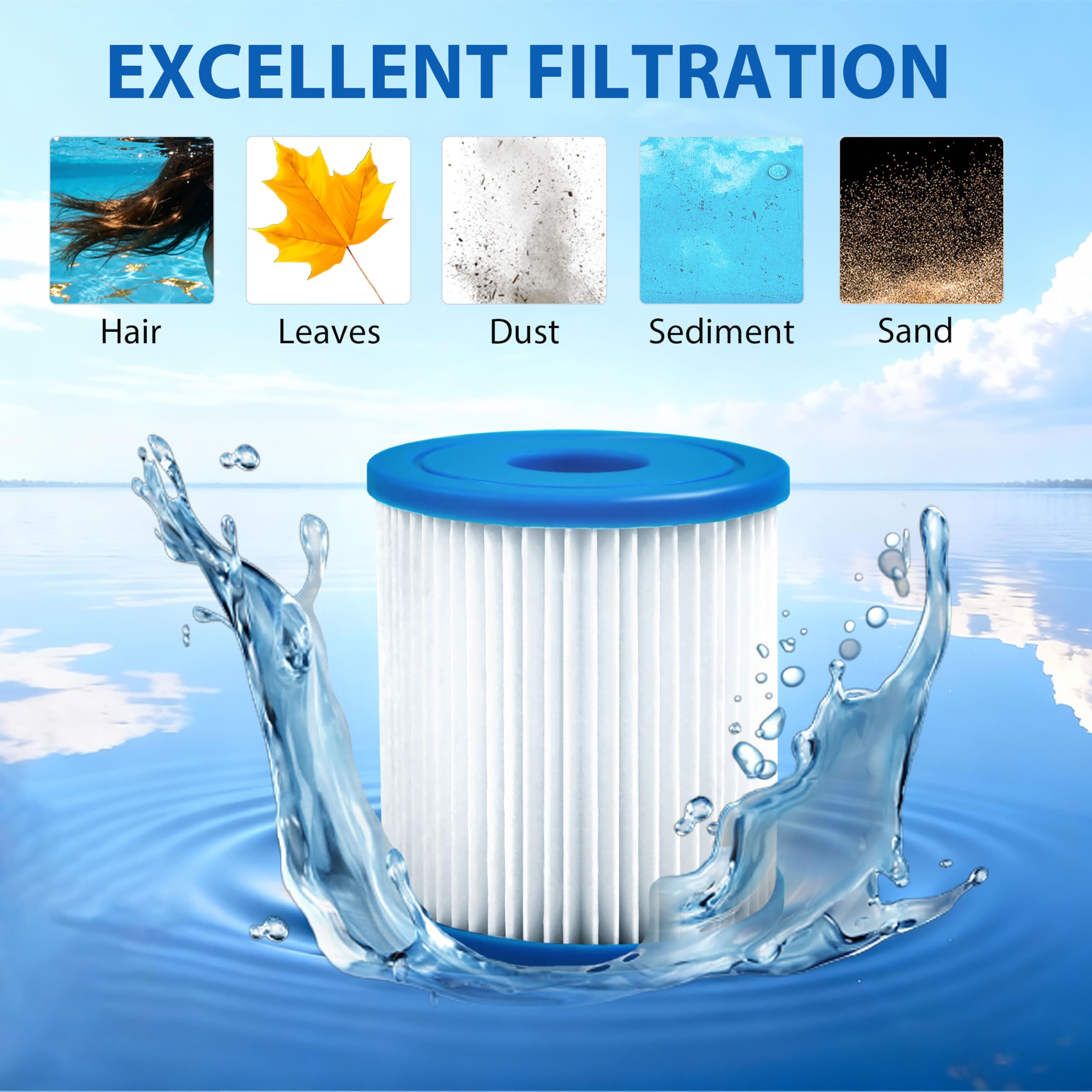 Cartouche Filtrante Type H,pour Rechange de compatibles 28601, 28602 Pompes de Filtration, 102 x 92 mm élevé Cartouche Filtrante 2 pièces (H-4 Pcs)