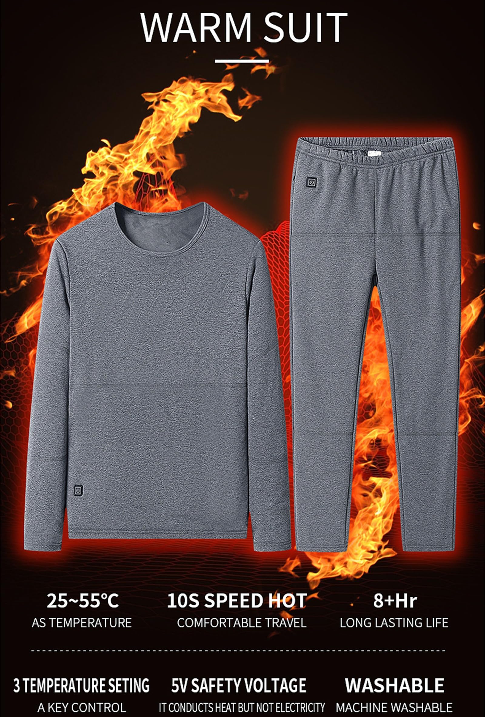 Ensemble De sous-Vêtements Chauffants Thermiques pour Hommes avec 22 Zones USB Électrique Vêtements Chauds d'hiver Adaptés À La Randonnée en Plein Air Haut Et Bas De Caleçons Longs,B,XXL