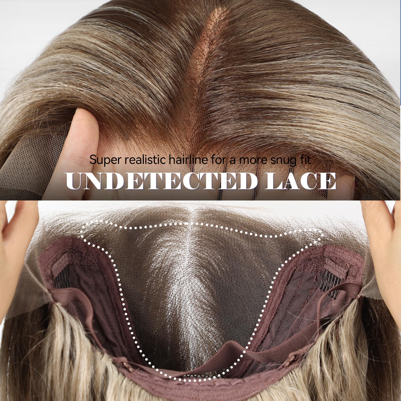 HAIRCUBE 13x6 HD Lace Front Perücke, 22 Zoll, synthetisches Ombré-Aschblond, lange Wellen, gestuft, kleberlos, für Damen, natürlicher Look, alltagstauglich